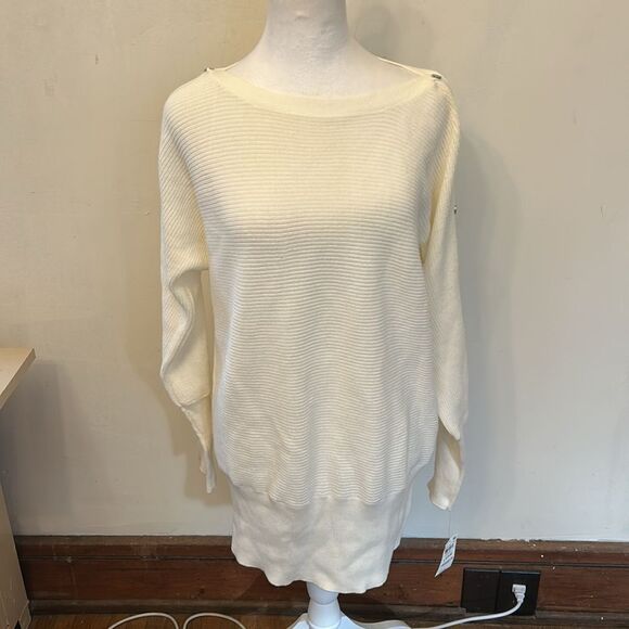 INC International Concepts washed white long sleeve tunic sweater Size L New - Picture 2 of 11